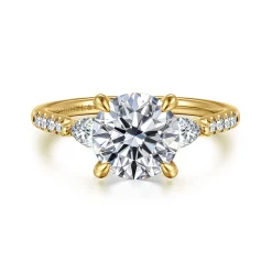 Discount Gabriel & Co. Monty - 14K Yellow Gold Round Three Stone Lotus Diamond Engagement Ring