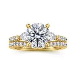 Discount Gabriel & Co. Monty - 14K Yellow Gold Round Three Stone Lotus Diamond Engagement Ring