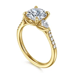 Discount Gabriel & Co. Monty - 14K Yellow Gold Round Three Stone Lotus Diamond Engagement Ring