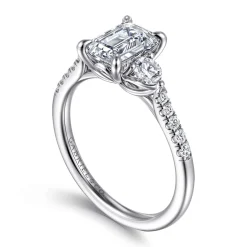 Discount Gabriel & Co. Moon - 14K White Gold Emerald Cut Three Stone Lotus Diamond Engagement Ring