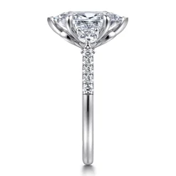 Hot Gabriel & Co. Moon - 14K White Gold Marquise Shape Three Stone Lotus Diamond Engagement Ring