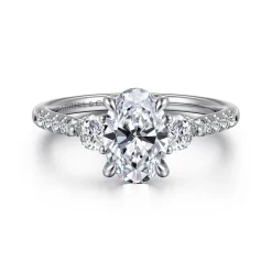 Discount Gabriel & Co. Moon - 14K White Gold Oval Three Stone Lotus Diamond Engagement Ring