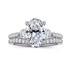 Best Gabriel & Co. Moon - 14K White Gold Oval Three Stone Lotus Diamond Engagement Ring