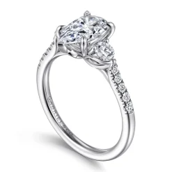 New Gabriel & Co. Moon - 14K White Gold Pear Shape Three Stone Lotus Diamond Engagement Ring