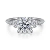 Best Gabriel & Co. Moon - 14K White Gold Round Three Stone Lotus Diamond Engagement Ring