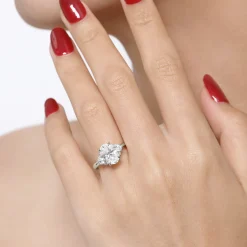 Best Gabriel & Co. Moon - 14K White Gold Round Three Stone Lotus Diamond Engagement Ring