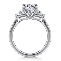 Best Gabriel & Co. Moon - 14K White Gold Round Three Stone Lotus Diamond Engagement Ring