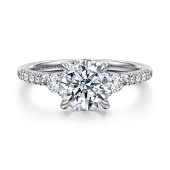Gabriel & Co. Moon - 14K White Gold Round Three Stone Lotus Diamond Engagement Ring