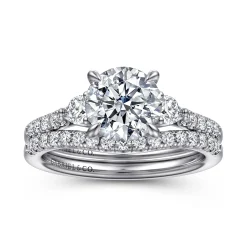 Gabriel & Co. Moon - 14K White Gold Round Three Stone Lotus Diamond Engagement Ring