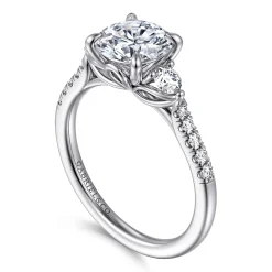 Gabriel & Co. Moon - 14K White Gold Round Three Stone Lotus Diamond Engagement Ring