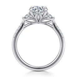 Gabriel & Co. Moon - 14K White Gold Round Three Stone Lotus Diamond Engagement Ring