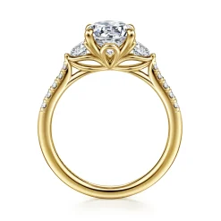 Clearance Gabriel & Co. Moon - 14K Yellow Gold Oval Three Stone Lotus Diamond Engagement Ring