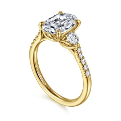 Clearance Gabriel & Co. Moon - 14K Yellow Gold Oval Three Stone Lotus Diamond Engagement Ring