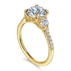 Gabriel & Co. Moon - 14K Yellow Gold Round Three Stone Lotus Diamond Engagement Ring