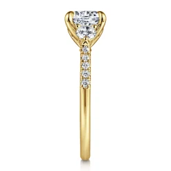Gabriel & Co. Moon - 14K Yellow Gold Round Three Stone Lotus Diamond Engagement Ring