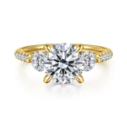 Discount Gabriel & Co. Moon - 14K Yellow Gold Round Three Stone Lotus Diamond Engagement Ring