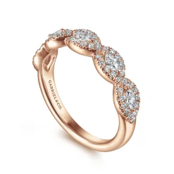 Sale Gabriel & Co. Moorea - 14K Rose Gold Round and Marquise Halo Station Diamond Anniversary Band - 0.5 ct
