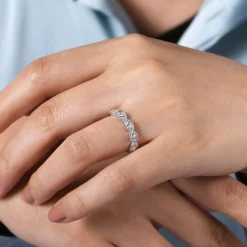 Gabriel & Co. Moorea - 14K White Gold Round and Marquise Halo Station Diamond Anniversary Band - 0.5 ct