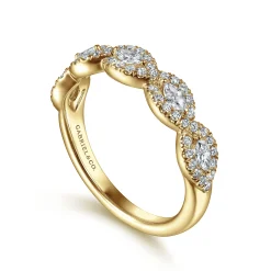 Sale Gabriel & Co. Moorea - 14K Yellow Gold Round and Marquise Halo Station Diamond Anniversary Band - 0.5 ct