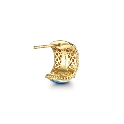 Discount Gabriel & Co. Mosaic - 14K White and Yellow Gold Bujukan Diamond J Hoop Earrings with Blue and Dust Blue and White Enamel