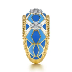 Outlet Gabriel & Co. Mosaic - 14K White and Yellow Gold Bujukan Diamond Wide Band with Blue and Dust Blue and White Enamel
