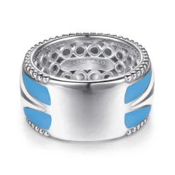 Best Gabriel & Co. Mosaic - 14K Yellow Gold and 925 Sterling Silver Bujukan Clover Wide Band Ring with White and Dusk Blue Enamel