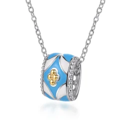 Sale Gabriel & Co. Mosaic - 14K Yellow Gold and 925 Sterling Silver Bujukan Clover Pendant Necklace with White and Dusk Blue Enamel