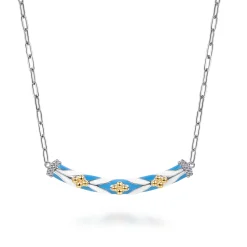Gabriel & Co. Mosaic - 14K Yellow Gold and 925 Sterling Silver Bujukan Clover Bar Necklace with White and Dusk Blue Enamel