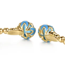 New Gabriel & Co. Mosaic - 14K Yellow Gold Bujukan Blue Topaz Floral Split Bangle Bracelet with Dusk Blue Enamel
