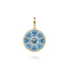 Sale Gabriel & Co. Mosaic - 14K Yellow Gold Bujukan Diamond and Blue Topaz Medallion with Blue and Dust Blue and White Enamel