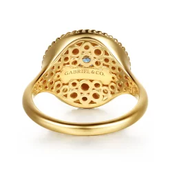 Outlet Gabriel & Co. Mosaic - 14K Yellow Gold Bujukan Diamond and Blue Topaz Signet Ring with Blue and Dust Blue and White Enamel