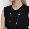 New Gabriel & Co. Mosaic - 14K Yellow Gold Bujukan Diamond and Blue Topaz Station Necklace with Blue and Dust Blue and White Enamel