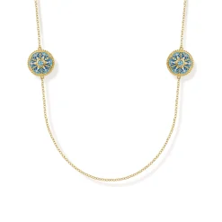 New Gabriel & Co. Mosaic - 14K Yellow Gold Bujukan Diamond and Blue Topaz Station Necklace with Blue and Dust Blue and White Enamel