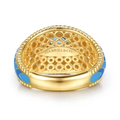 Discount Gabriel & Co. Mosaic - 14K Yellow Gold Bujukan Diamond and Blue Topaz Wide Band with Blue and Dust Blue and White Enamel