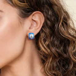 Sale Gabriel & Co. Mosaic - 925 Sterling Silver Bujukan White Sapphire and Sapphire J Joop Earrings with Blue and Dust Blue and White Enamel
