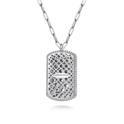 Gabriel & Co. Mosaic - 925 Sterling Silver Bujukan White Sapphire and Blue Sapphire Dog Tag Pendant Necklace with Blue and Dust Blue and White Enamel
