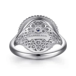 Hot Gabriel & Co. Mosaic - 925 Sterling Silver Bujukan White Sapphire and Blue Sapphire Signet Ring with Blue and Dust Blue and White Enamel