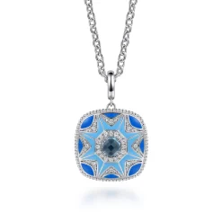 Gabriel & Co. Mosaic - 925 Sterling Silver Bujukan White Sapphire and Blue Topaz Necklace with Blue and Dust Blue Enamel