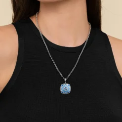 Gabriel & Co. Mosaic - 925 Sterling Silver Bujukan White Sapphire and Blue Topaz Necklace with Blue and Dust Blue Enamel