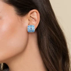 Discount Gabriel & Co. Mosaic - 925 Sterling Silver Bujukan White Sapphire and Blue Topaz Stud Earrings with Blue and Dust Blue Enamel