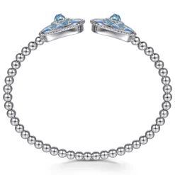 Gabriel & Co. Mosaic - 925 Sterling Silver Bujukan White Sapphire and Blue Topaz Open Bangle with Blue and Dust Blue Enamel