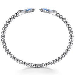 Sale Gabriel & Co. Mosaic - 925 Sterling Silver Bujukan White Sapphire and Blue Topaz Bangle Bracelet with Blue and Dust Blue Enamel