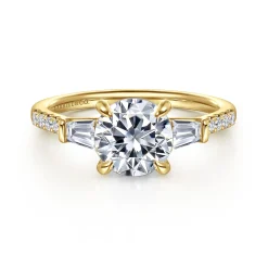 Hot Gabriel & Co. Nadia - 14K Yellow Gold Round Three Stone Lotus Diamond Engagement Ring
