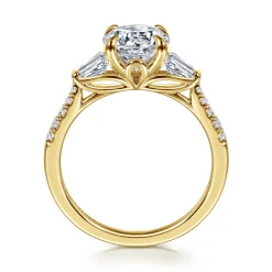 Hot Gabriel & Co. Nadia - 14K Yellow Gold Round Three Stone Lotus Diamond Engagement Ring
