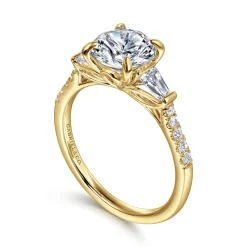 Hot Gabriel & Co. Nadia - 14K Yellow Gold Round Three Stone Lotus Diamond Engagement Ring