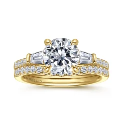 Hot Gabriel & Co. Nadia - 14K Yellow Gold Round Three Stone Lotus Diamond Engagement Ring