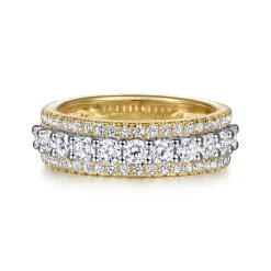 Clearance Gabriel & Co. Nash - Wide 14K White-Yellow Gold Diamond Anniversary Band - 1 ct