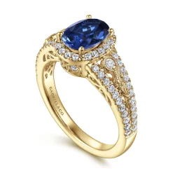 Online Gabriel & Co. Nayana - 14K Yellow Gold Oval Halo Sapphire and Diamond Engagement Ring