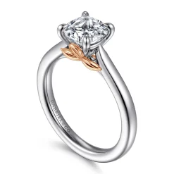 Discount Gabriel & Co. Nelia - 14K White-Rose Gold Cushion Cut Lotus Diamond Engagement Ring