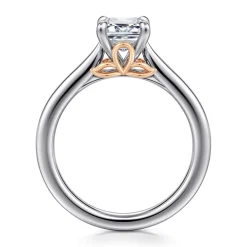 Outlet Gabriel & Co. Nelia - 14K White-Rose Gold Emerald Cut Lotus Diamond Engagement Ring